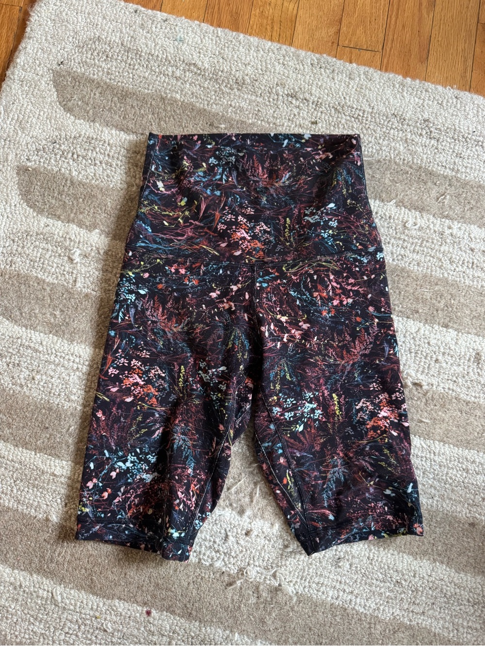 lululemon athletica Black Floral-Print High-Rise Bike Shorts